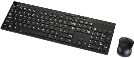 Amazon Basics MD023 Full-Sized Wireless Keyboard and Mouse Combo, 2.4 GHz USB Receiver, UK Layout, Black