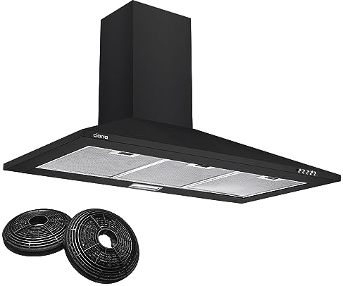 CIARRA ASB9201 Cappa Aspirante 90 cm Classe A++ 370 m³/h, 3 Velocità, con Filtro a Carbone CBCF002X2, Camino Estensibile - Cappa Cucina Nero