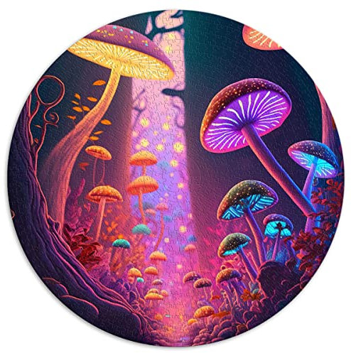 Puzzles für Erwachsene 1000 Puzzles Verrückte Pilze Kreative runde Puzzles für Erwachsene und Kinder Papppuzzles Lustiges Geschenk (Größe 67,5 x 67,5 cm)