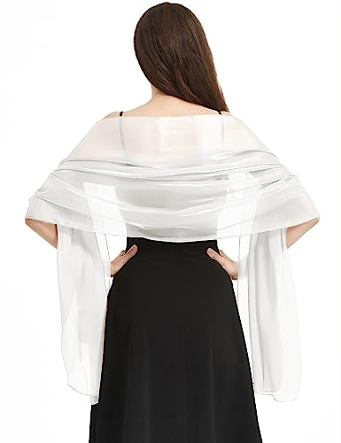 Niwicee Stola Damen Festlich Schal Stola Für Abendkleid Funkelnde Metallische Tücher Abendparty Kleider Hochzeit Brautjungfer Frühling Sommer Brautkleider Pashmina Schals-Weiß
