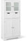 COSTWAY Bathroom Floor Cabinet, Freestanding Storage Cupboard with Tempered Glass Door, 2 Drawers and Adjustable Shelves, Wooden Floor Storage Cabinet Unit for Living Room Kitchen Hallway (White)