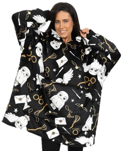 Harry Potter Hedwig Damen-Kapuzenpullover, übergroße Fleecedecke, Schwarz