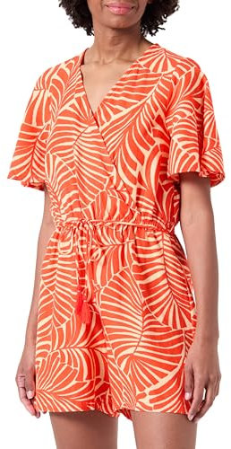ONLY Damen Jumpsuit Onlcallie Linen S/S Playsuit Ptm, Pureed Pumpkin/AOP:Bali palm,S