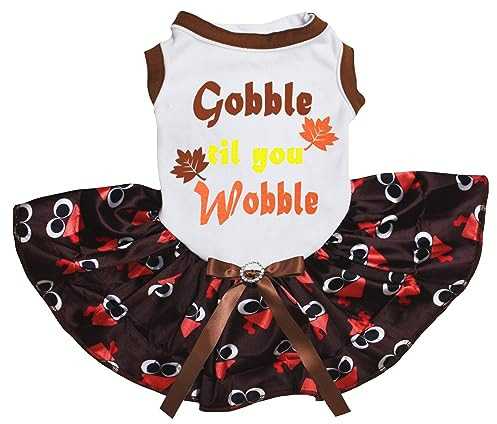 Petitebelle Leaf Gobble Til You Wobble Puppy Dog Dress (Weiß/Truthahngesicht, Größe XL)