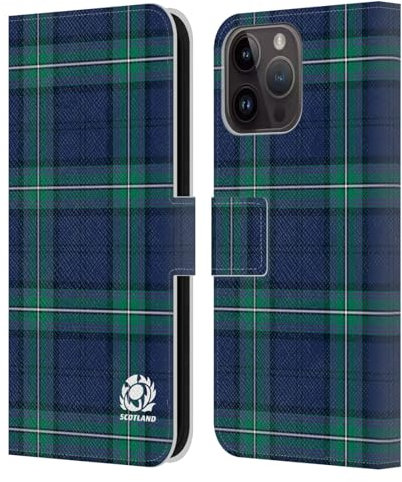Head Case Designs Officially Licensed Scotland Rugby Tartans Logo 2 Leather Wallet Case Compatible With Apple iPhone 15 Pro Max
