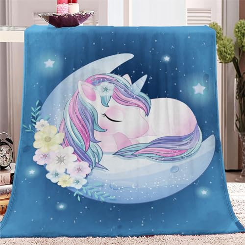 XCWYF Kuscheldecke Cartoon-Einhorn 100x130cm Warm Sherpa Sofaüberwurf Decke, Dicke Sofadecke Couchdecke, Flauschige Wohndecke für Couch