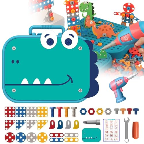 Aleevii Montessori Spielzeug ab 3 jahre,Mosaik Steckspiel Set,3D Puzzle Werkzeugkoffer Kinder Bausteine Pädagogisch Spielzeug Geschenke für Kinder 228 Stück