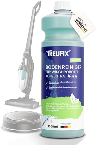 Treufix Bodenreiniger für Wischroboter Reinigungsmittel Konzentrat 1L | Kompatibel mit allen Wisch- & Saugroboter mit Nass Funktion für streifenfreie und schaumarme Sauberkeit | Made in DE