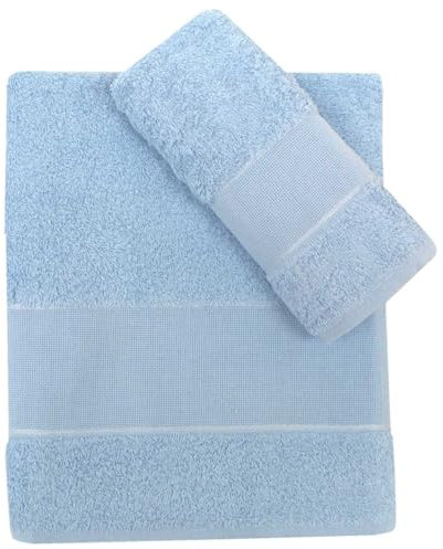 Asciugamani da bagno da ricamare a punto croce, set composto da 1 Asciugamano e da 1 Ospite con Tela Aida, Asciugamano bagno 60x100cm più Opite 40x55cm (07 Azzurro)