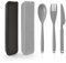 CUNTAUK Travel Cutlery Set with Case, Big Portable Cutlery Set Reusable Plastic Forks Spoon Tableware, Camping Cutlery Set for Travel Picnic Outdoor Office School Lunch Box or Daily Use (Black Gray)