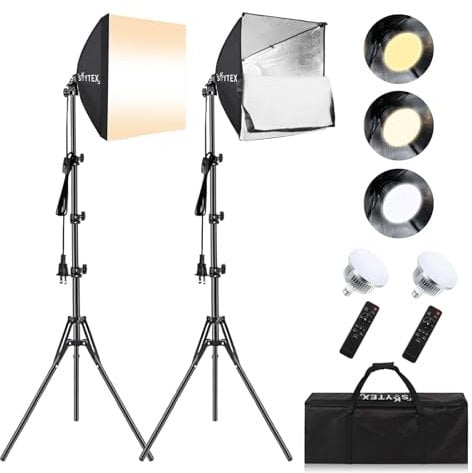 Softbox Lighting Kit Mini, Skytex 16x16in Soft Box 2pack| 85W 2700-6400K E27 LED Bulb, Continuous Photography Lighting Kit Photo Studio Light Equipment for Camera Shooting, Video Recording
