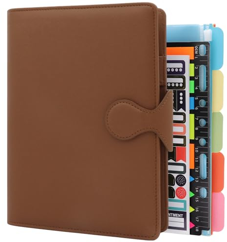 HXRTANGS PU Leder Notizbuch A5, 6 Löcher Ringbuch Nachfüllbare Tagebuch Business Notizbuch mit Stifthalter/Zubehör, 100gsm Liniert Papier 80 Blatt / 160 Seiten, Braun