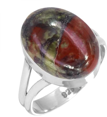 Jeweloporium 925 Silber Ringe für Damen Mehrfarbig Natürlich Drachenblut-Jaspis mit Stein Boho Silber Ringe Größe 54(17.2) Geburtstag Geschenk Handgefertigt Schmuck