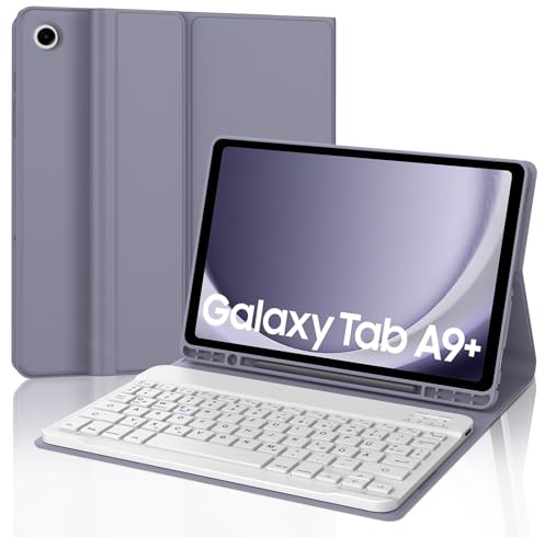 Samsung Tablet A9 Plus Tastatur - Galaxy Tab А9+ 2023 11 Zoll, Abnehmbar Tastatur Schutzhülle mit Pencil Halter für Samsung Galaxy Tab A9+ 2023 SM-X210/X215/X216, QWERTZ Deutsches (Begasungslila)