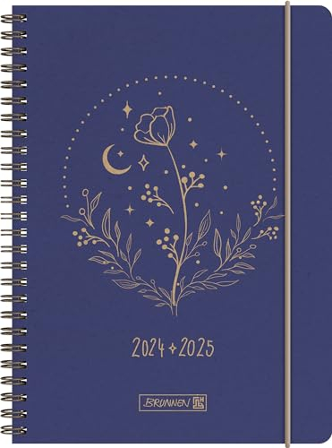 BRUNNEN Schülerkalender (2024/2025) „Moon Flower“, 2 Seiten = 1 Woche, A5, 208 Seiten, blau