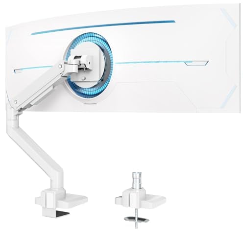 Heavy Duty Single Monitor Arm - Fit most 17-49 Flat and Curved Screens Gas Spring Monitor Mount with Tilt/Swivel Function Weight Capacity 2~20kg, VESA 75x75/100x100, White