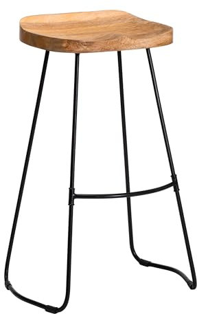 MH London Vega Saddle Seat Mango Wood Bar Stool - Modern Design Perfect for Breakfast or Friday Night Drinks (Natural)
