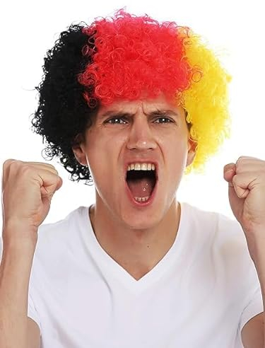 idoline Deutschland Perücke Fussball EM 2024 Fan, Europameisterschaft Fanartikel Frauen & Männer, Fanpaket, Schwarz Rot Gold Flagge, Damen und Herren