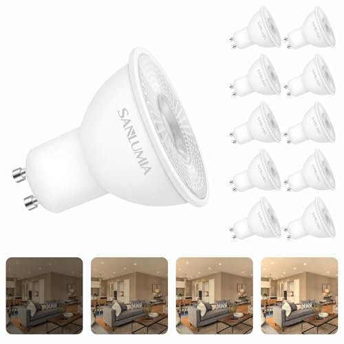 Sanlumia Bombillas LED GU10, Regulable, 7W = 75W Halógena,520Lm, Blanco Neutro (4000K), 100 ° ángulo de haz, Iluminación de Techo para Cocina, Oficina, o Baño, Paquete de 10