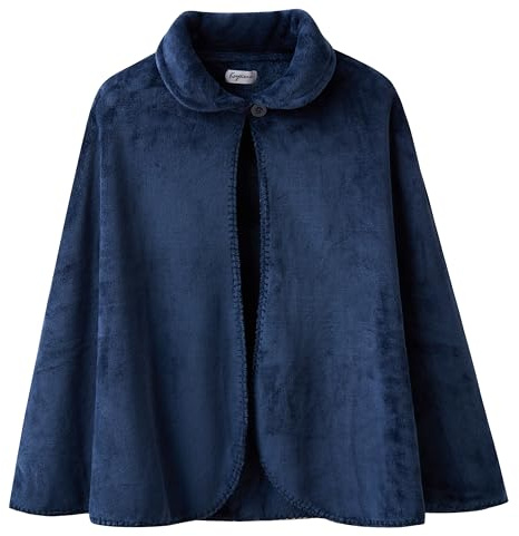 Keyocean Women Cape for Sleep, Easy On Cozy Fleece Bed Jacket Blanket for Elderly (Navy Blue, Large)