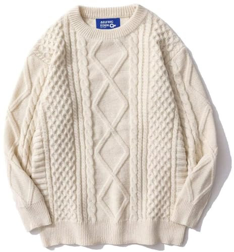 Aelfric Eden Jumpers for Women Sweaters Cable Knit Crewneck Long Sleeve Ladies Knitted Sweater Loose Fit Pullover Tops Apricot M