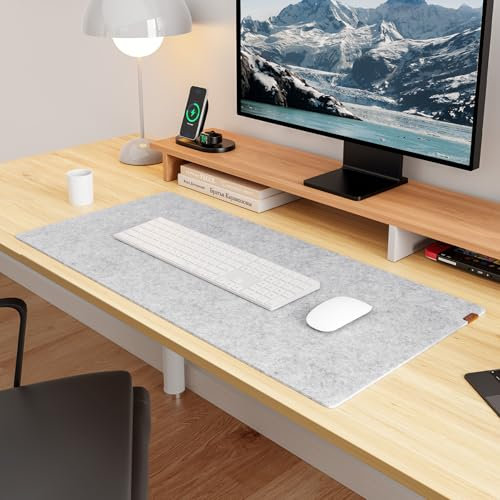 YSAGi Schreibtischunterlage Filz, 80x40cm Rutschfeste Schreibunterlage Tischunterlage Schreibtisch, Großes Mauspad Tastatur Unterlage Schreibtisch Zubehör für Büro & Homeoffice, Hellgrau