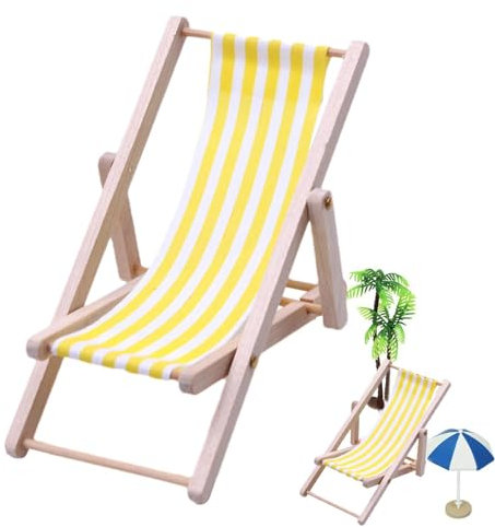 BommFu Miniatur-Strandstuhl | Hölzerner -NI Deko Liegestuhl | Klappbare Liegestuhl-Dekoration | Miniatur Puppenhaus Strandstuhl - Für Garten Mikrolandschaft D-IY Deko