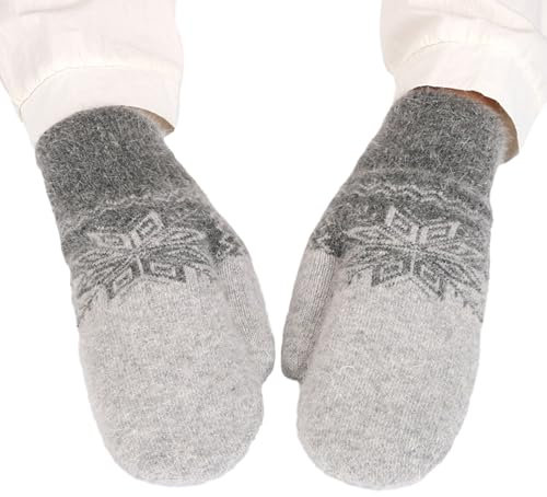 Bseical Damen Handschuhe Schnee Blume Druck halten Warm Herbst Winter Fausthandschuhe Fäustlinge Strickhandschuhe Outdoor (Dunkelgrau, Einheitsgröße)