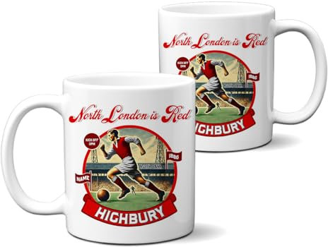 KRAFTYGIFTS Personalised Arsenal Mug Nostalgia Football Fan Cup Retro Vintage Tea Coffee Fathers Day Gift for Him NFM02