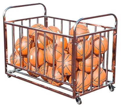 Storage Ball Cart Ball Storage Cage With Wheels, Large Ball Cart/Sports Organizer, For Garage School, Heavy Duty Stainless Steel Basketball Sports Equipment Utility Storage Basket(120x90x80 cm)