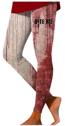 Halloween Leggings Damen Blutigen Messerstichen Blutspritzer Drucken Erwachsene Kostüme Nahtlose Fitnesshose Verletzung Halloween Lang Sportleggings Blickdicht Hohe Taille Leggins Halloween Hose