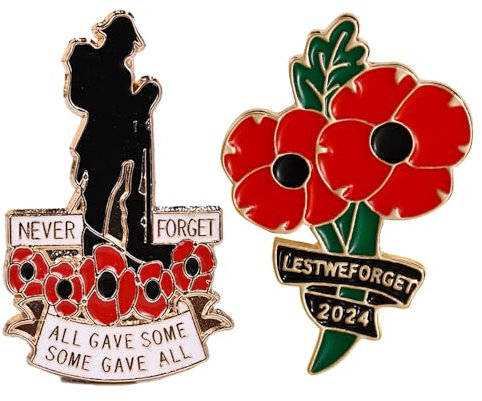 CAREOR 2024 Emaille Rote Mohnblumen-Brosche Emaille Prinzessin gleicher Stil Revers Abzeichen Pins Mode Tropfen Öl Brust Blume Gedenktag Geschenk für Veteranen, 4.1 x 2.1cm, Zink, Zinklegierung