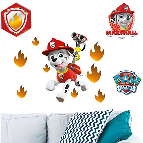 alles-meine.de GmbH 12 TLG. Set Wandtattoo/Sticker - P. Patrol - Feuerwehr Hund Marshall - Wandsticker - Aufkleber für Kinderzimmer - selbstklebend + wiederverwendbar + w..