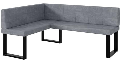 MEBLINI Eckbank für Esszimmer - Küchenbank - Essecke - Sitzecke Küche - Peter - U-Beine 128x168x87cm Links - Grau Samt
