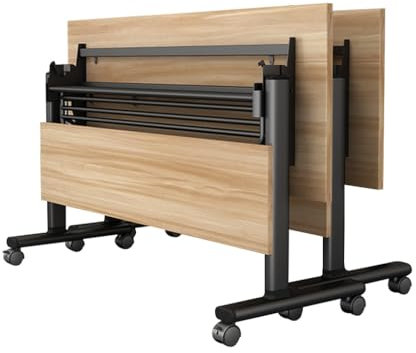 LEIYTFE Moderner industrieller Seminartisch, rechteckiger Konferenztisch mit feststellbaren Rollen, Walnussholz, Computertisch, Arbeitsplatz, kombinierte Verwendung (helles Nussbaum, 120 x 60 cm)