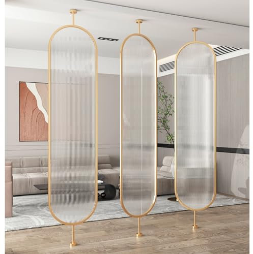 RENLXFI Trennwand Paravent Trennpfosten Zur Raumtrennung In Gold, Freistehende Stehende Trennwände Aus Metall Für Zuhause/Büro/Schlafzimmer, Trennwandsäule 1 2 3 4 Panel(3panel,230x35cm/90.5x13.8in)