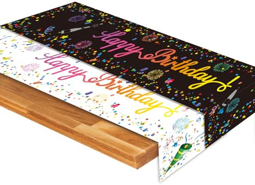 Magiccute 2 Stück Tischdecke Geburtstag Dekoration Schwarz Weiß Partytischdecken Geburtstag Happy Birthday Tisch Deko für Kinder Mädchen Jungen Geburtstag Party Dekoration