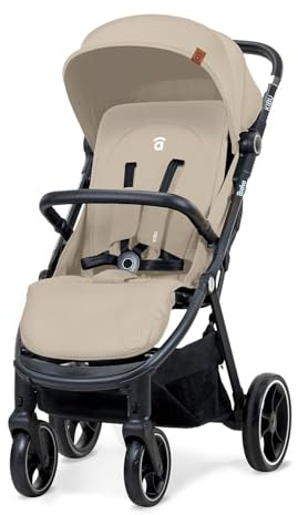 Asalvo KIBU Kinderwagen Bequem Ultraleicht Sicher Kapuze mit Fenster und Hinterradbremse Griff Kompakt Faltbar Belastbar bis 24kg Beige
