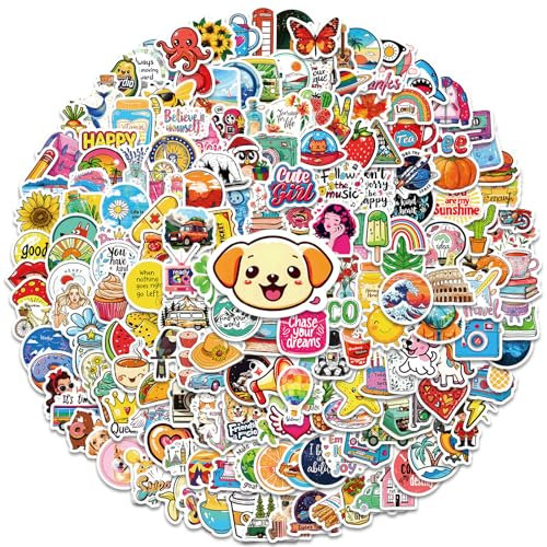 200 Stück Cute Kawaii Sticker Set, Aesthetic Sticker Set(Vinyl) Coole Aufkleber Sticker,Sticker kinder Erwachsene Teenager,Für Laptop, Handy, Wasserflasche, Skateboard; für Teens, Mädchen, Kinder