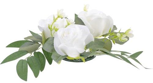 VINTORKY Künstlicher Kerzenkranz Aus Rosen Realistischer Blütenkranz Für Hochzeitsdekoration Und Tischarrangements Wiederverwendbare Blumenkerzenringe