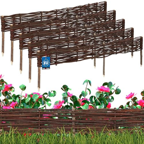 KOTARBAU® 5er Set Beetbegrenzung Weidenzaun 120 x 10 cm Zaun Beeteinfassung Beet Beetumrandung Steckzaun Rasenkante Weide Beeteinfassung Gartenzaun Zum Stecken Flexible Weidengeflecht