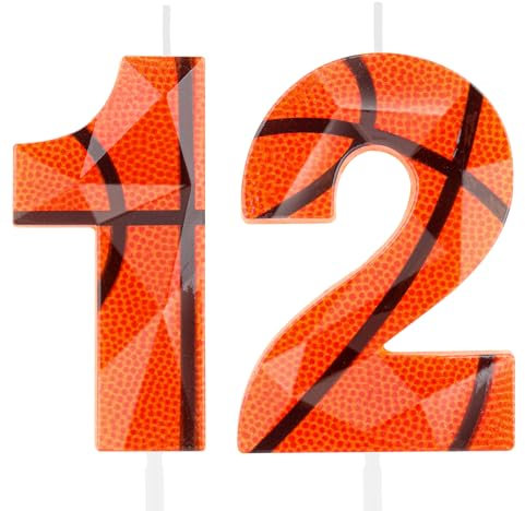 Geburtstagskerzen, 3D-Basketball-Zahl 12, Orange, 12. Geburtstag, Premium-Wachs und 3D-Diamant-Design, Basketball-Thema, Kuchendekoration, Dekoration für Jungen, Mädchen, Kinder, Partyzubehör