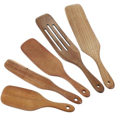 SHOWERORO Kit De 5 Espátulas De Madera Antiadherentes Para Pizza y Wok Extendido
