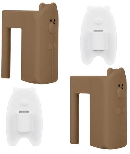 2pcs Door Pinch Guards and 2 Hanging Buckles, Soft Silicone Door Slam Preventer Protector Cute Cartoon Bear Anti Slam Stoppers Baby Proofing for Windows Drawers Cabinets (Brown)