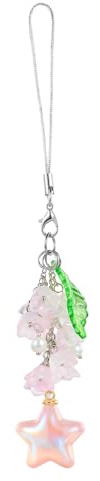 BEEFLYING Phone Charm Strap Aesthetic Y2K Cute Phone Charm Flower Beads Phone Charm Lily of the Valley Phone Straps with Star Charms Accessories for Phone Bag Keychain Camera Pendants (Pink)
