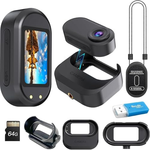 OBEST Mini Body Camera, 1080P 64G Action Camera, Portable Wearable Action Body Cam with Motion Detection with Card Reader, Vlogging Video Recorder, Magnetic Charging, for Sports, Work, Travel