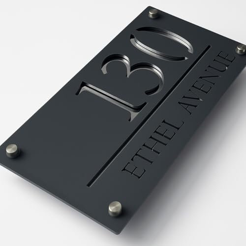 House Numbers Plaques Door Signs For Outside Personalised Door Numbers Custom Name Sign Home 3D Door Street Address Plate (Grey and Silver Text)