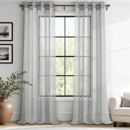 MRTREES Gardinen mit Ösen Grau Wohnzimmer Modern 2er Set, Vorhang 140x240 cm Transparent Durchsichtig, Ösenvorhänge Gardinen Schals für Schlafzimmer Fenster Dekoration Sheer Curtains