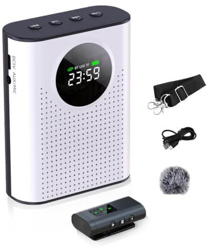Amplificatore vocale con microfono Lavalier wireless 2.4G - altoparlante ricaricabile supporta Bluetooth, scheda TF/SD - amplificatore portatile con microfono wireless per insegnanti, guida turistica