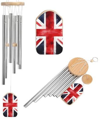 Union Jack British UK Flag Watercolor Wind Chimes Garden Wooden Windchimes for Outdoor Indoor Backyard Home Decor 50cm